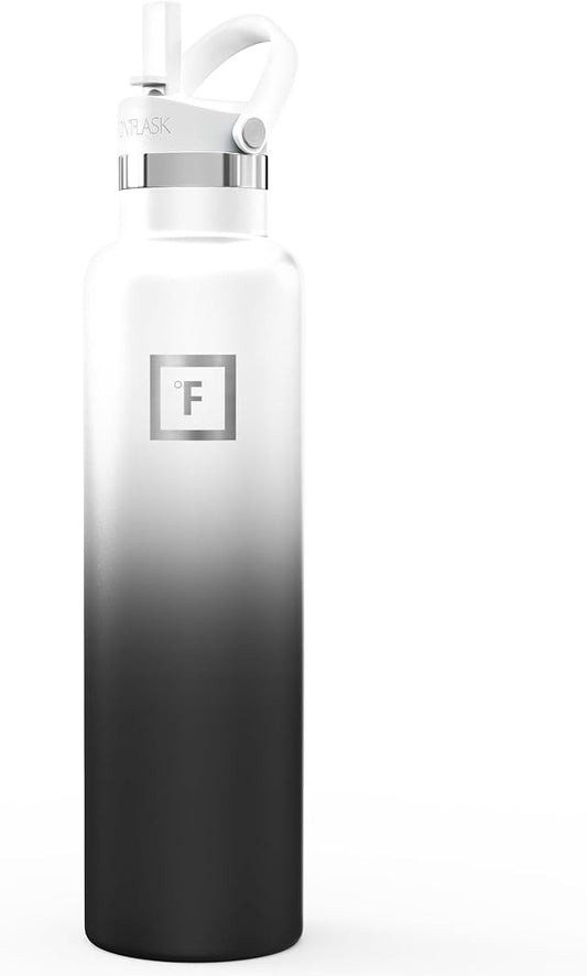 IRON °FLASK 24 oz Narrow Mouth Water Bottle with Straw | Insulated Stainless Steel Sports Water Bottle with Leakproof Straw Lid - BPA Free, Cold 24 Hrs, Sweat Free (Day & Night)