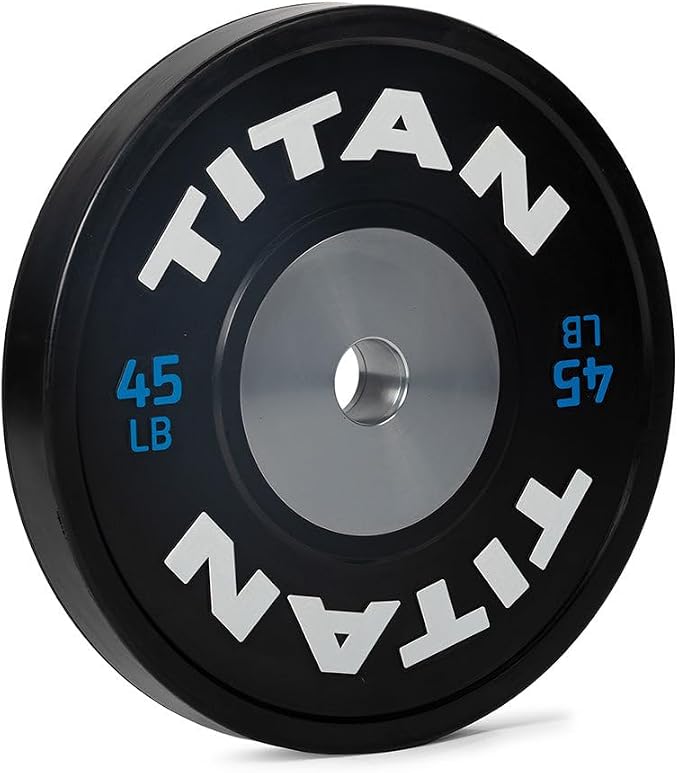 Titan Fitness Elite Competition Bumper Plate, Color-Coded Weight Indicators, Olympic Weight Plate, Low Bounce Rubber Exterior with Steel Core