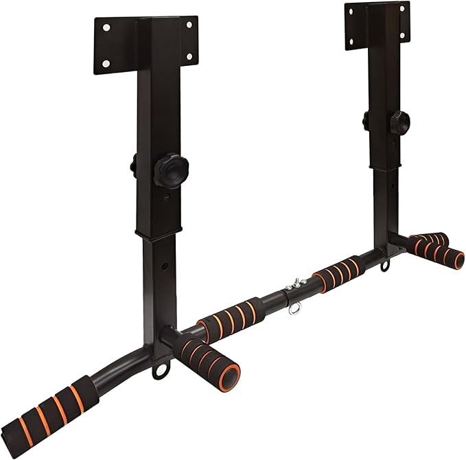 BESTHLS Wall Mounted Pull Up Bar and Dip Station, Heavy Duty Wall Mount Pull-up Chin Up Bar Multifunctional Home Gym Workout Indoor Exercise Equipment Support to 440 Lbs