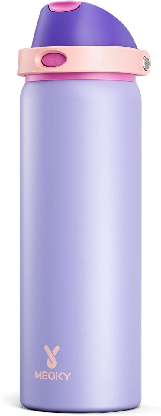 32 oz Insulated Water Bottle for Women: Meoky Stainless Steel Metal Water Bottle with 2-in-1 Straw and Spout Lid - Leak Proof, Cold for 24 Hours, Protective Silicone Base, BPA-Free for Sports, Orchid