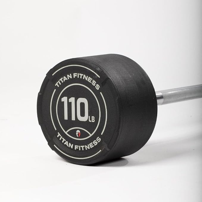 Titan Fitness Rubber Curl Fixed Barbells, Pre-Loaded Weight Bar for Strength Training & Weightlifting
