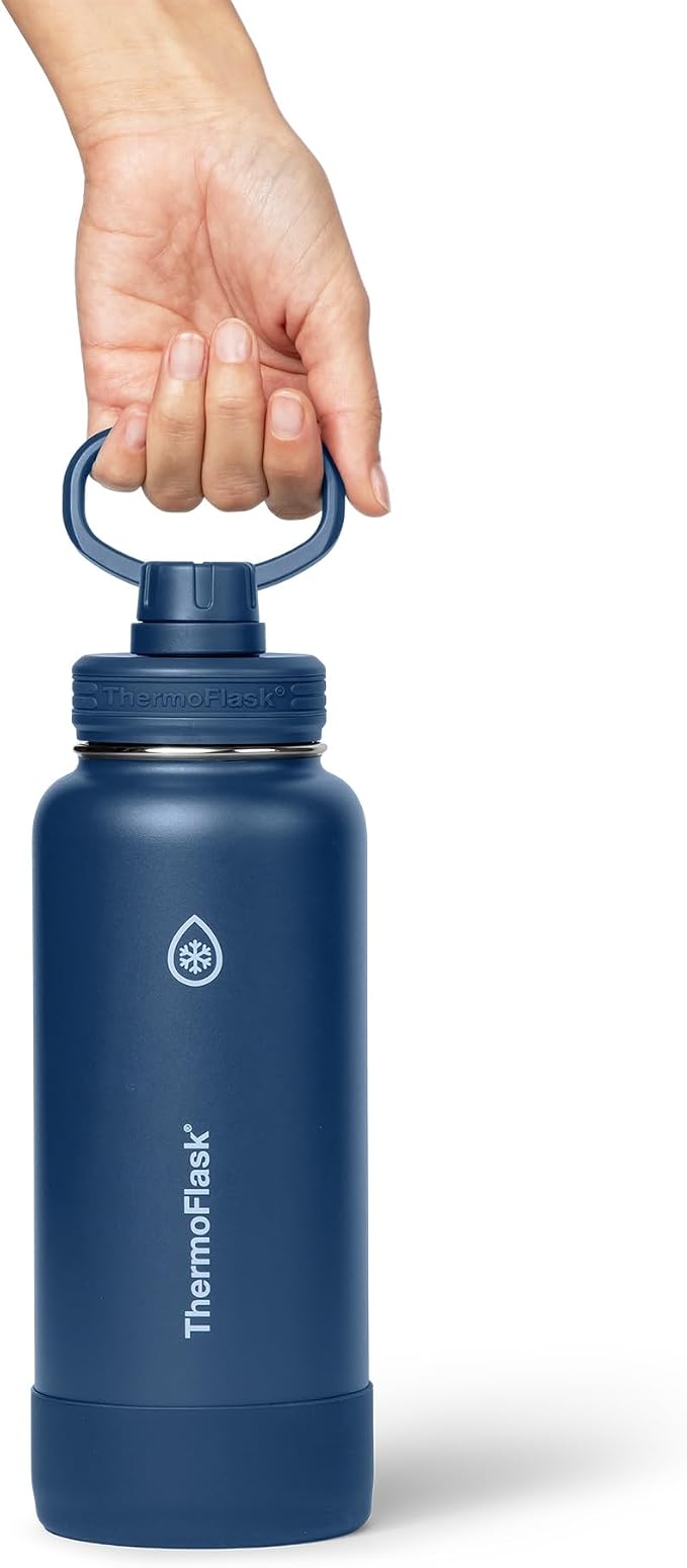 ThermoFlask Insulated Water Bottles, Spout Lid, 2-Pk, 32 oz, Black/Blue