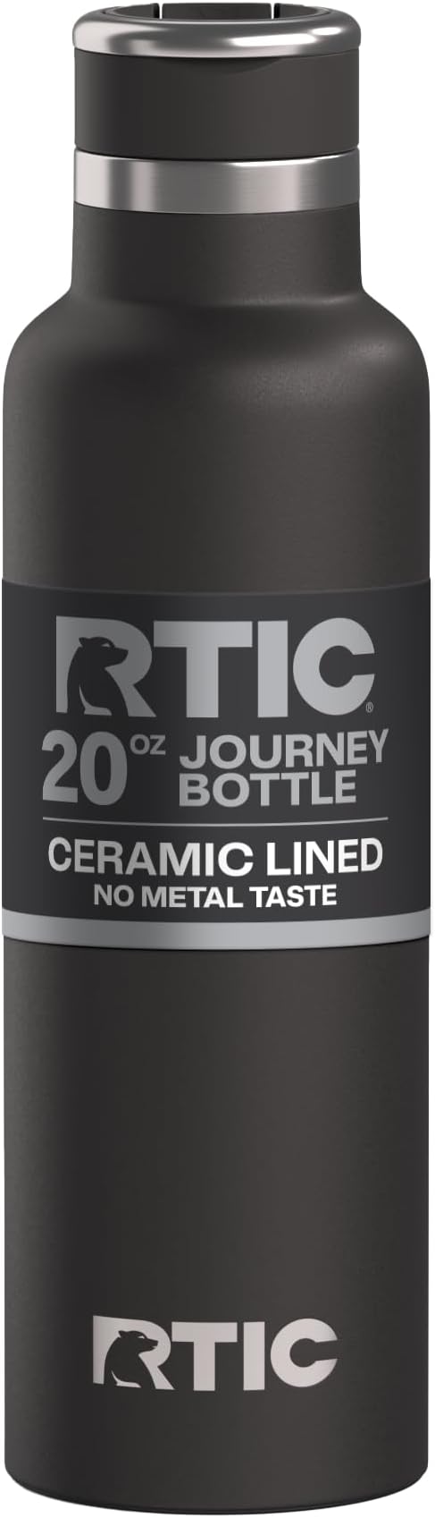 RTIC 20oz Journey Water Bottle, Ceramic Lined, Black | Stainless Steel Metal, Insulated for Hot and Cold Drinks, Sports, Travel and Camping
