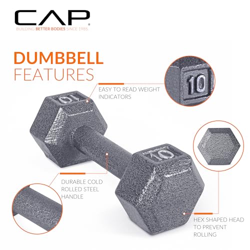 CAP Cast Iron Hex Dumbbells, Hand & Free Weights, Singles & Pairs - Image 3