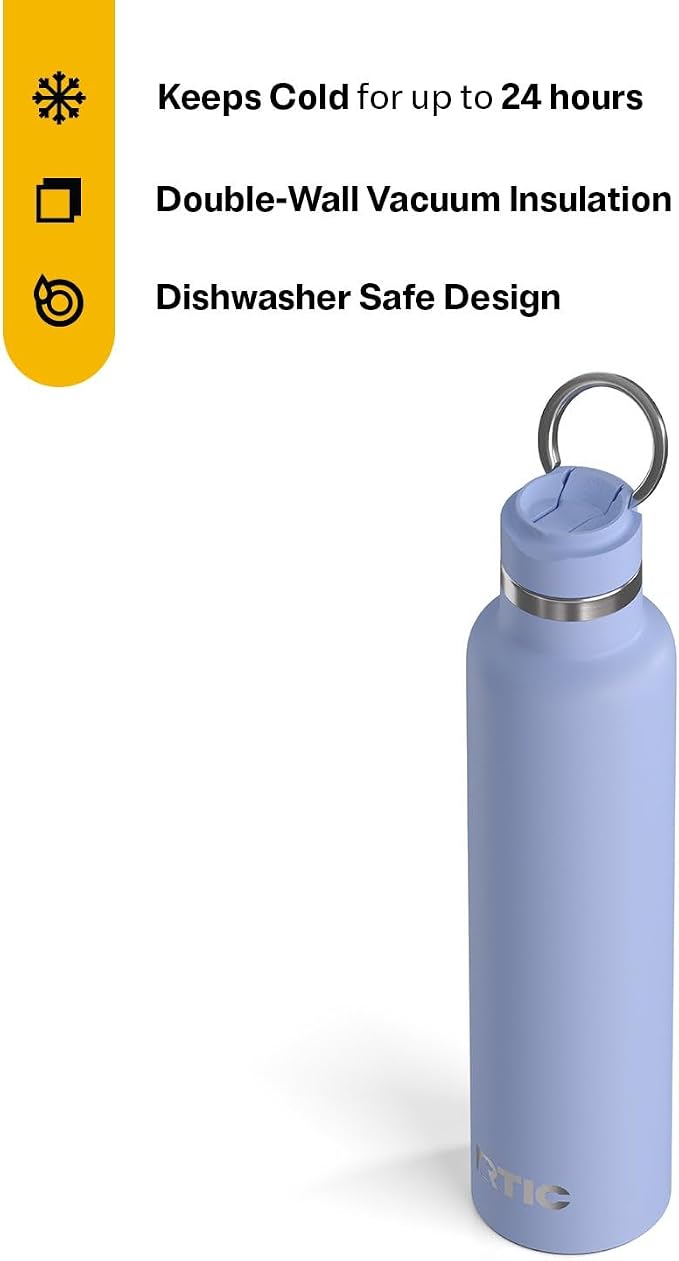 RTIC 26oz Journey Water Bottle Ceramic Lined Metal Stainless Steel Vacuum Insulated, BPA Free, Reusable, for Water, Hot and Cold Drinks, Travel, Sports, Camping, Periwinkle