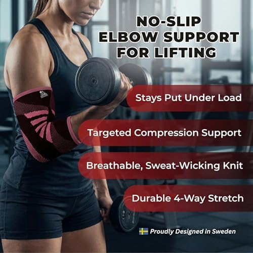 Elbow Compression Sleeves (1 Pair) - Elbow Brace for Tendonitis, Tennis & Golfers Elbow - Weightlifting Support for Men & Women - Pain Relief & Joint Recovery (2, Power Pink, Medium)