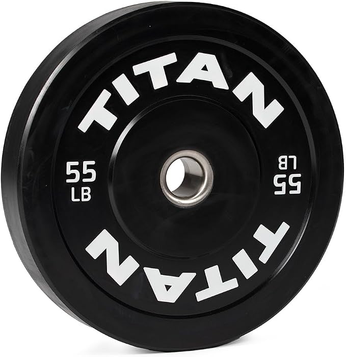 Titan Fitness Economy Series Black Olympic Bumper Plates, Durable Rubber Exterior with Steel Core, Weightlifting and Strength Training Weight Plate