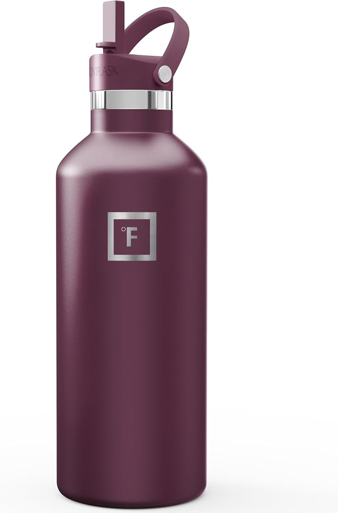 IRON °FLASK 32 oz Narrow Mouth Water Bottle with Straw | Insulated Stainless Steel Sports Water Bottle with Leakproof Straw Lid - BPA Free, Cold 24 Hrs, Sweat Free (Burgundy)
