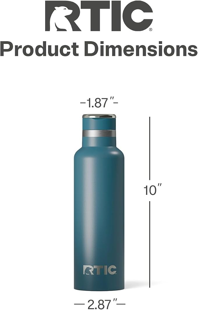 RTIC 20oz Journey Water Bottle Ceramic Lined Metal Stainless Steel Vacuum Insulated, BPA Free, Reusable, for Water, Hot and Cold Drinks, Travel, Sports, Camping, Marine