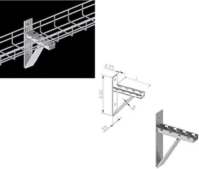 Kable Kontrol Cantilever Wall Bracket – 12” Width - Wire Mesh Tray Cable Management Rack Cords Organizer Cable Basket, Zinc Plated Steel NEC Approved for Network, Fiber Optic, Cabling Accessory