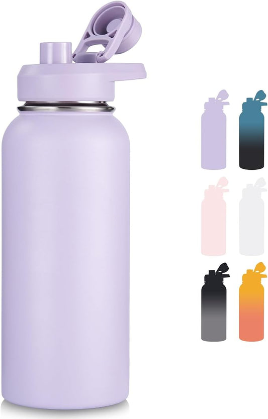 Fijinhom Insulated Water Bottle with Handle, 304 Stainless Steel Water Bottles with Wide Mouth, Double Wall Vacuum Sports Water Bottle, BPA Free, Keep Cold and Hot, 32 Ounces Purple