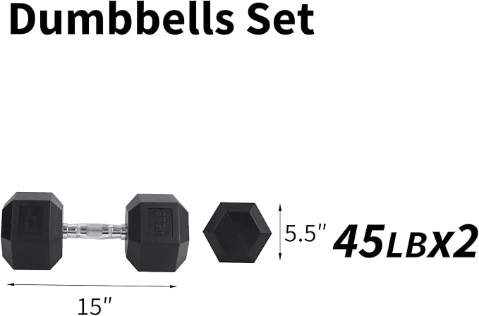 Hex Dumbbells Set for Home Gym – PVC/PEV Coated, Anti-Roll Design, Non-Slip Grip, Cast Iron Core – Versatile Strength Training Weights, 100LB Total (25LB×2+30LB×2)