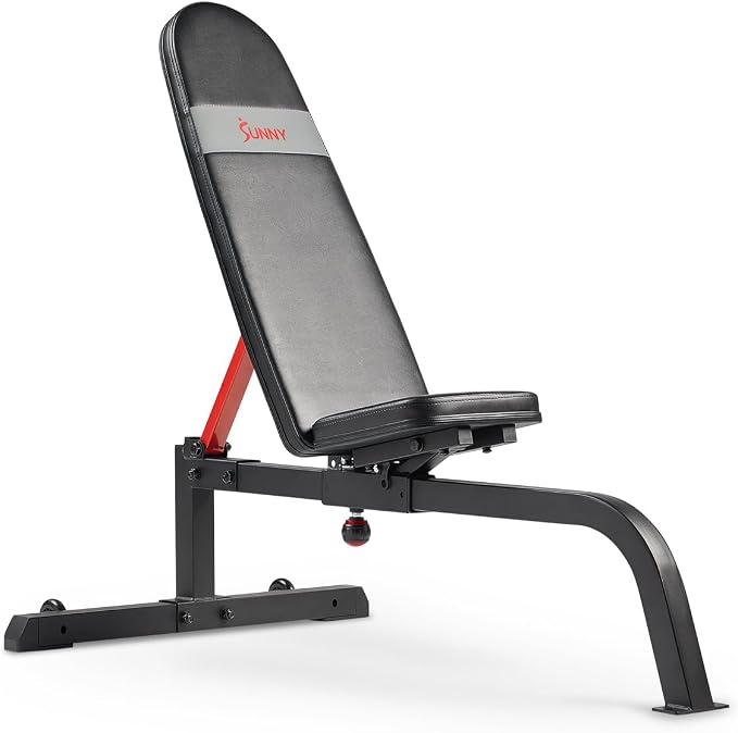Sunny Health & Fitness Multifunction Adjustable Incline Weight Bench | 520 lb Capacity, Stable Triangular Frame, Multiple Incline Positions, High-Density Padding, Home Gym Training