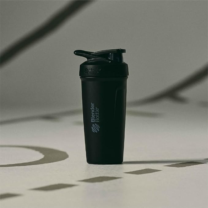 BlenderBottle Sport Shaker Cup Insulated Stainless Steel Water Bottle with Wire Whisk, 24-Ounce, Black
