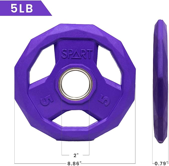 SPART Color Coded Weight Plate 2-Inch Rubber Coated Olympic Grip Plate for Barbell, Solid Cast Iron Weight Plates for Strength Training, Weightlifting, Crossfit, Home Gym, 2.5LB/5LB/10LB/25LB/35LB/45LB, Pair