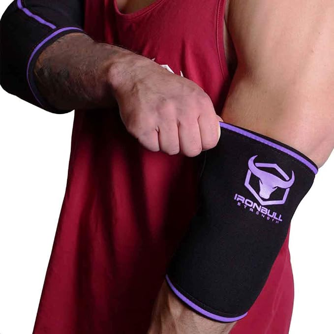 Elbow Sleeves 5mm (1 Pair) - High Performance Elbow Sleeve Support for Weightlifting, Weight Training & Powerlifting - Best Compression Straps - for Men and Women (Small, Black/Purple)
