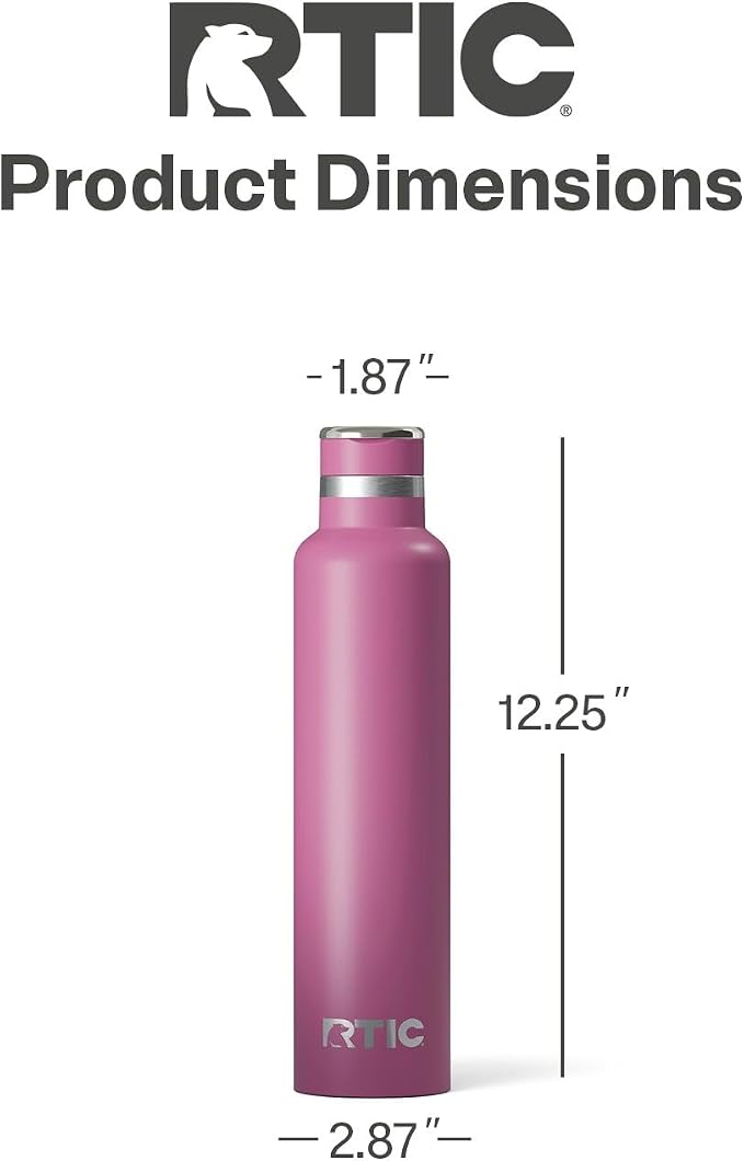 RTIC 26oz Journey Water Bottle Ceramic Lined Metal Stainless Steel Vacuum Insulated, BPA Free, Reusable, for Water, Hot and Cold Drinks, Travel, Sports, Camping, Orchid