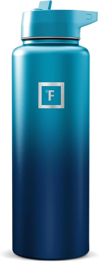 IRON °FLASK 40 oz Wide Mouth Water Bottle with Straw | Insulated Stainless Steel Sports Water Bottle with Leakproof Straw Lid - BPA Free, Cold 24 Hrs, Sweat Free (Dark Night)