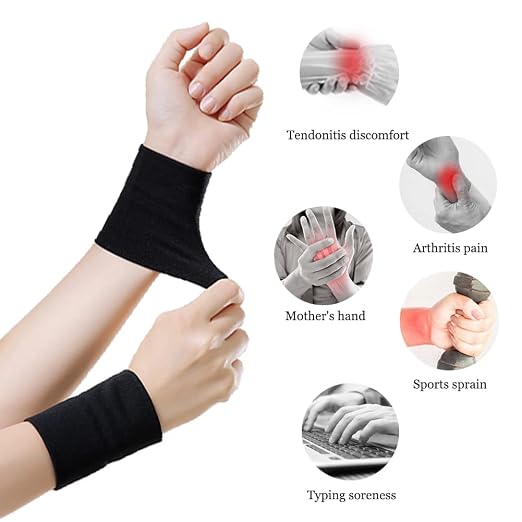 Wrist Compression Sleeve (4PCS), Soft Wrist Support Brace Wrist Bands for Tendonitis, Arthritis, Sprains Pain Relief, Elastic Carpal Tunnel Wraps Protector for Fitness, Sport, Weightlifting, Typing