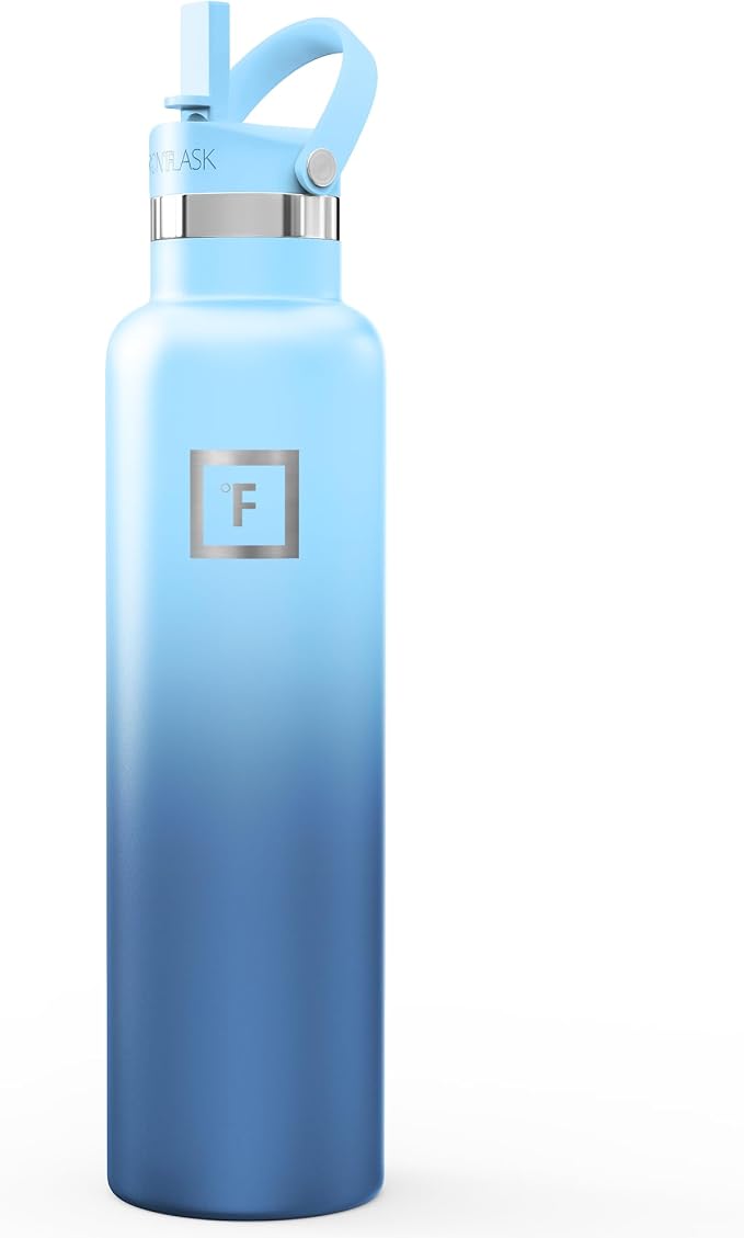 IRON °FLASK 24 oz Narrow Mouth Water Bottle with Straw | Insulated Stainless Steel Sports Water Bottle with Leakproof Straw Lid - BPA Free, Cold 24 Hrs, Sweat Free (Blue Wavess)