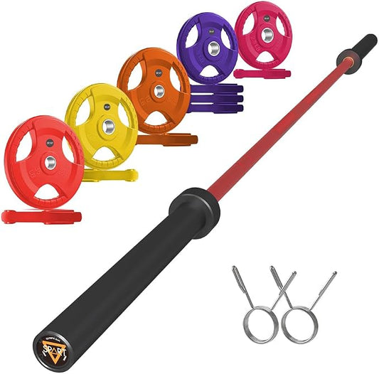 7FT Olympic Barbell Bar with Weight Plate Set Combo, Solid Olympic Bar with Bearings, 700Lbs Capacity Weight Bar for Home Gym Strength Training, Weightlifting, Powerlifting, Fit for 2" Olympic Plates