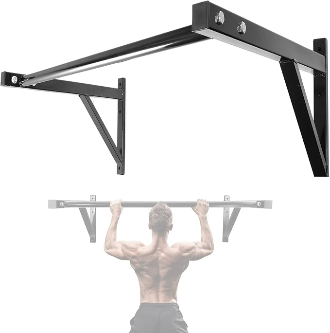 IRONWALLS Wall Mounted Pull Up Bar Heavy Duty, 500LBS Capacity | Wall Mount Chin Up Bar for Strength Training, Home Gym, Steel Upper Body Workout Equipment for Indoor Outdoor