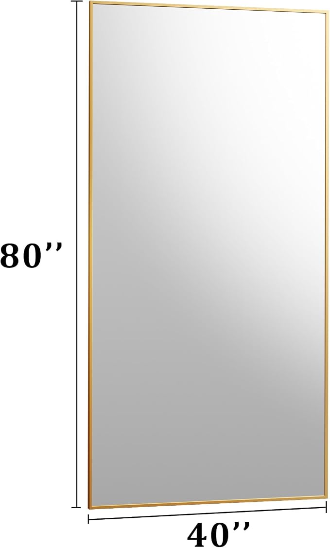 BEAUTYPEAK 80"x40" Rectangle Full Body Floor Mirrors, Full Length Mirror | Hanging or Leaning, Aluminum Alloy Frame Wall Mirror for Bedroom, Dressing Room, Gold