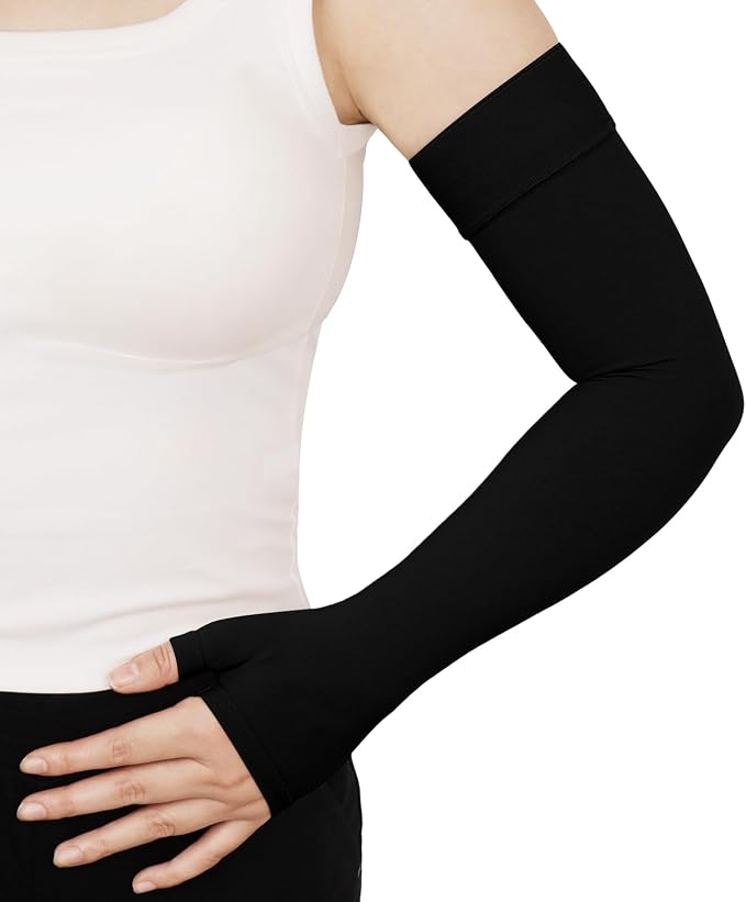 Lymphedema Compression Arm Sleeves for Women Men 20-30 mmHg, Single | Graduated Compression Full Arm Support for Arthritis,Bursitis, Edema with Gauntlet