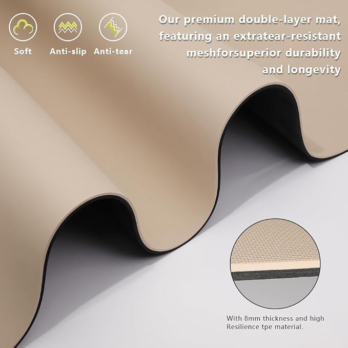 Wide Yoga Mat-80cm Extra Thick 1/3'' Fitness Exercise Mat Carry Strap
