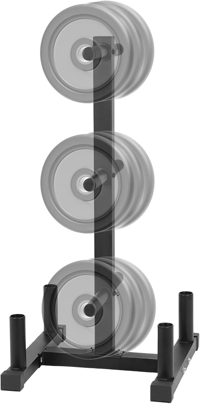 FAHKNS 660LB Capacity Weight Plate Rack, Wide Reinforced Base Olympic Weight Rack, Heavy Duty Weight Tree Weight Plate Holder, Space Saving Weight Rack for Plates with Vertical Barbell Storage for Home Gym