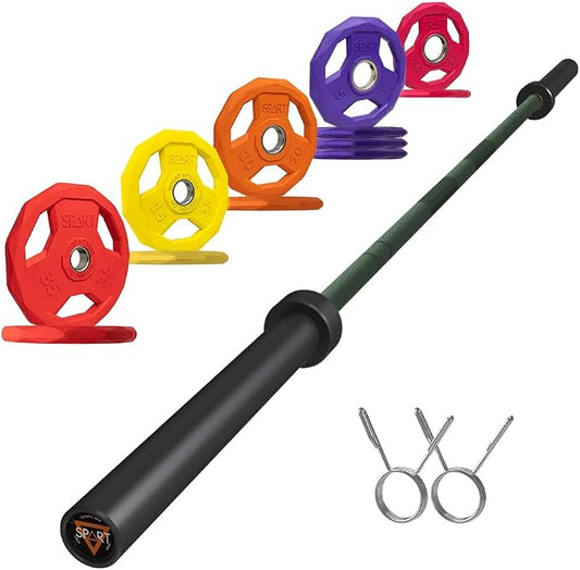 7FT Olympic Barbell Bar with Weight Plate Set Combo, Solid Olympic Bar with Bearings, 700Lbs Capacity Weight Bar for Home Gym Strength Training, Weightlifting, Powerlifting, Fit for 2" Olympic Plates