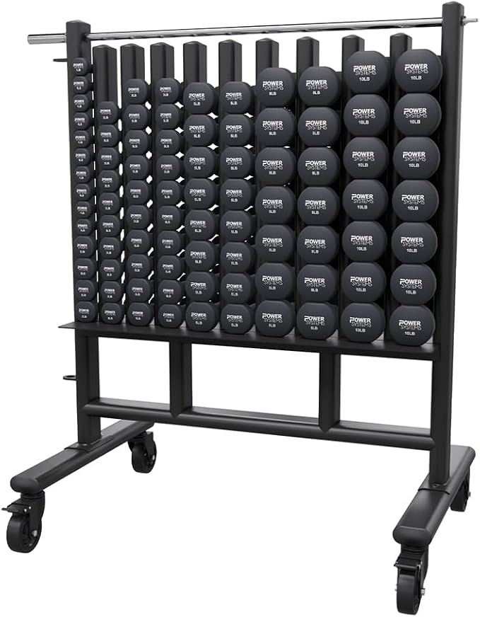 Power Systems Premium Dumbbell Storage Rack – Mobile Weight Rack with Wheels, Heavy Duty Steel Organizer for Home Gym, Fitness Studio & Commercial Use, Secure Space Saving Design (Rack Only)
