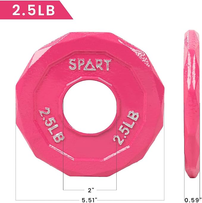 SPART Color Coded Weight Plate 2-Inch Cast Iron Tri-Grip Plate for Barbell,Solid Cast Iron Olympic Weight Plates for Strength Training, Weightlifting, Crossfit, 2.5/5/10/15/25/35/45LB, Single/Pair/Set