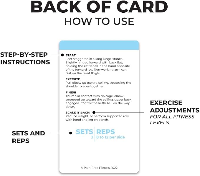 50 Kettlebell Workout Cards Deck 3x5''- Fundamental Exercise Cards for Home Workouts - Suitable for Safe Power Training, Strength Training - Bend & Tear-Resistant
