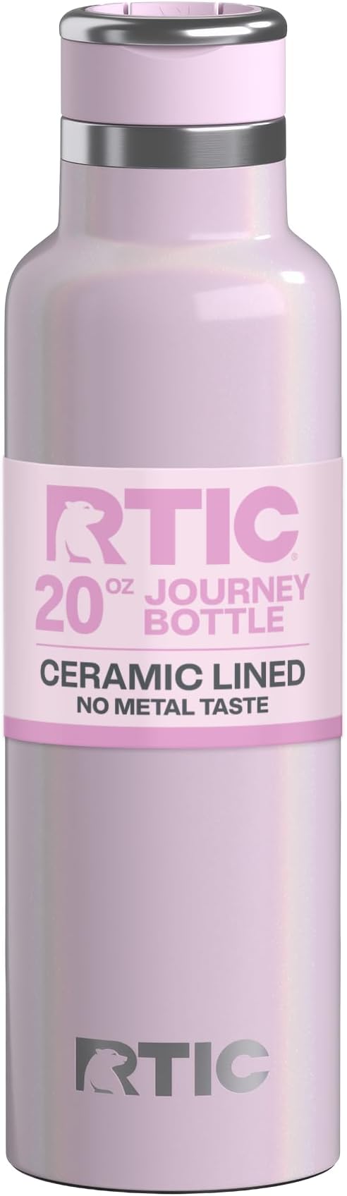 RTIC 20oz Journey Water Bottle, Ceramic Lined, Pale Pink Glitter | Stainless Steel Metal, Insulated for Hot and Cold Drinks, Sports, Travel and Camping