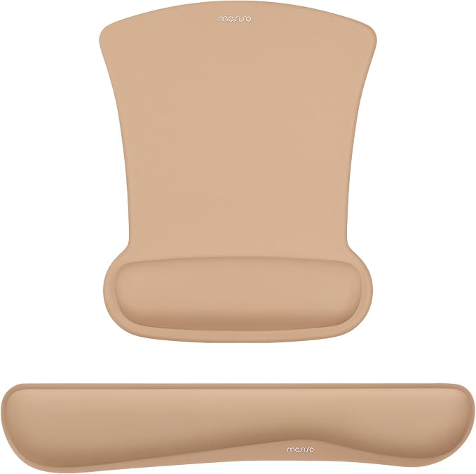 MOSISO Wrist Rest Support for Mouse Pad & Keyboard Set, Ergonomic Mousepad Non-Slip Base Home/Office Pain Relief & Easy Typing Cushion with Neoprene Cloth & Raised Memory Foam, Mocha