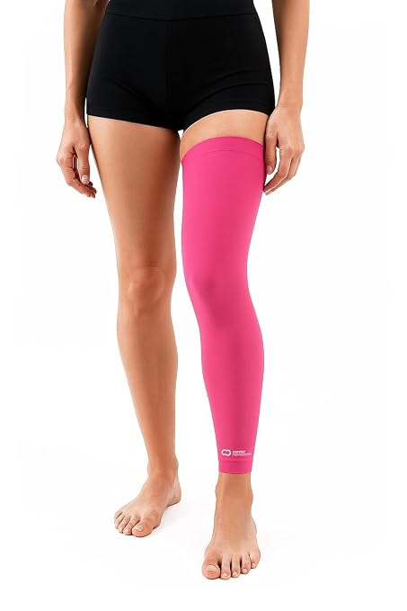 Copper Compression Leg Compression Sleeve - Copper Infused Knee Stabilizer Brace for Running, Meniscus Tear, ACL, MCL, Arthritis, Joint Pain Relief - Thigh & Calf Support for Men & Women - Pink - S