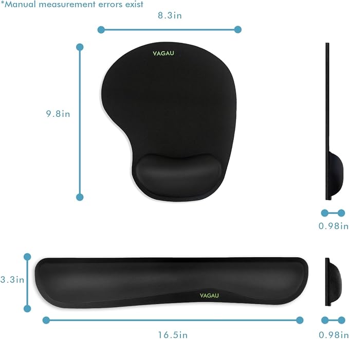 VAGAU Premium Keyboard Wrist Rest and Mouse Pad Wrist Support for 2 Pack | Ergonomic Memory Foam Set for Office, Laptop, Mac, Computer and Gaming, Comfortable Typing &Wrist Pain Relief