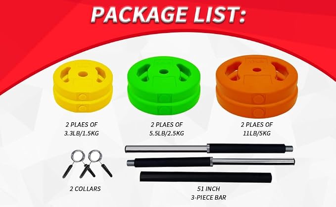 Garvee Adjustable Barbell Weight Set, Adjustable Free Weights Cardio Pump Set for Home Gym,Multi-Color, 20 kg
