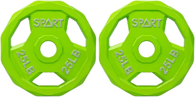 SPART Color Coded Weight Plate 2-Inch Cast Iron Tri-Grip Plate for Barbell,Solid Cast Iron Olympic Weight Plates for Strength Training, Weightlifting, Crossfit, 2.5/5/10/15/25/35/45LB, Single/Pair/Set
