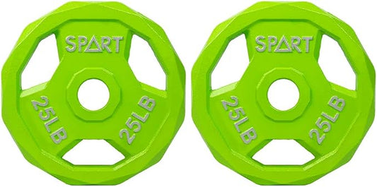 SPART Color Coded Weight Plate 2-Inch Cast Iron Tri-Grip Plate for Barbell,Solid Cast Iron Olympic Weight Plates for Strength Training, Weightlifting, Crossfit, 2.5/5/10/15/25/35/45LB, Single/Pair/Set