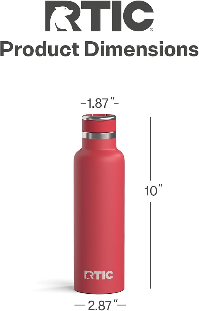 RTIC 20oz Journey Water Bottle, Ceramic Lined, Flag Red | Stainless Steel Metal, Insulated for Hot and Cold Drinks, Sports, Travel and Camping