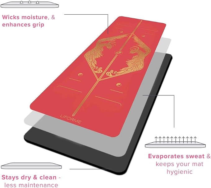 Liforme Zodiac Yoga Mat - Patented Alignment Design, Advanced Non-Slip Grip | Eco-friendly, Non-Toxic, Sweat-Resistant, long, wide, 4.2mm thick mat for comfort, recommended for Hot Yoga, Free Yoga Bag