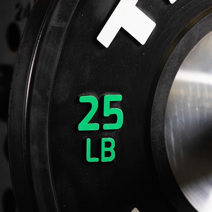 Titan Fitness Elite Competition Bumper Plate, Color-Coded Weight Indicators, Olympic Weight Plate, Low Bounce Rubber Exterior with Steel Core