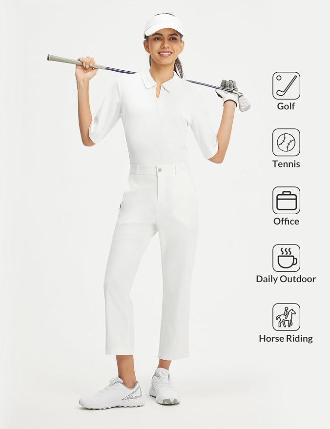 baleaf Womens Golf Shirts Half Sleeve Elbow Length Polo Tops | Stretch, Sun Protection UPF 50+, Quick Dry, Breathable, Moisture Wicking, Quarter Zip V Neck, Ideal for Golf Work Casual