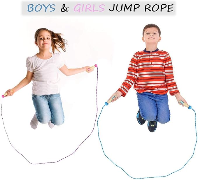Jump Rope for Kids, Lorvain Adjustable Skipping Rope | Kids Jump Ropes with Wooden Handle for Girls Boys, Weighted Jumping Ropes for Fitness Workout Exercise Outdoor Fun Activity