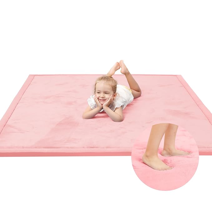 Baby Play Mat for Floor,1.3" Thick Memory foam Tummy Time Mat for Toddlers,Infants,kids,Water-Repellent Soft Nursery Rug ,79"×79" Extra Large Non Slip for Crawling&Yoga,Tatami Style for Living Room(Pink)