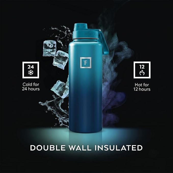 IRON °FLASK 40 oz Wide Mouth Water Bottle with Spout | Insulated Stainless Steel Sports Water Bottle with Leakproof Spout Lid - BPA Free, Cold 24 Hrs, Sweat Free (Dark Night)