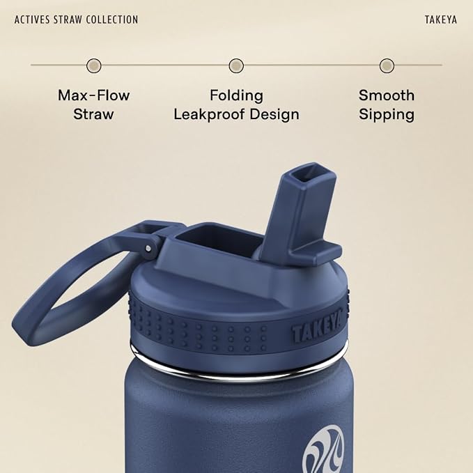 Takeya 24 oz Actives Stainless Steel Water Bottle with Straw Lid – Leakproof, Double-Wall Insulated, Keeps Drinks Cold 24 hrs/Hot 12 hrs, BPA-Free, Powder-Coated, Gym & Travel, Midnight Blue