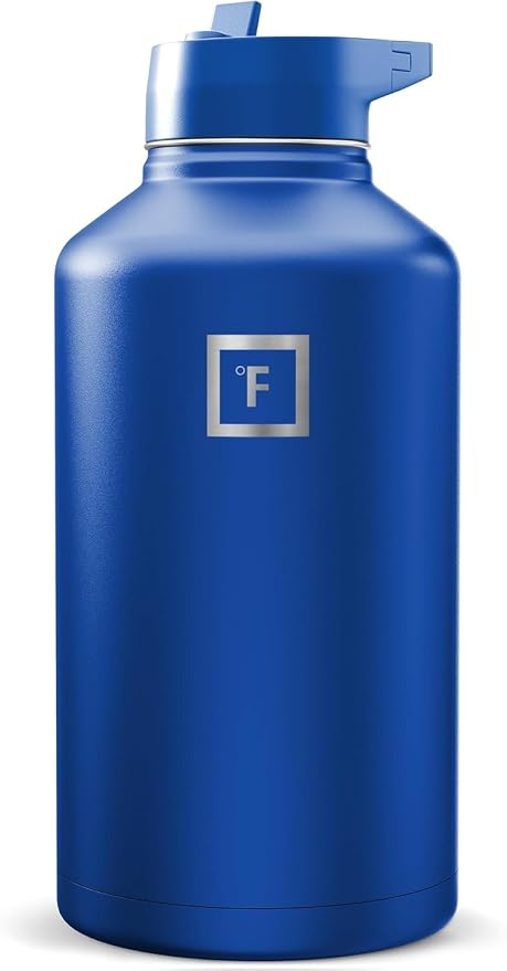 IRON °FLASK 64 oz Wide Mouth Water Bottle with Straw | Insulated Half Gallon Water Bottle with Leakproof Straw Lid - BPA Free, Cold 24 Hrs, Sweat Free (Twilight Blue)